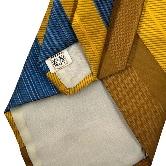 Vintage 1970s Diagonally Striped Tie Blues Golds Browns - Picture 3 of 4